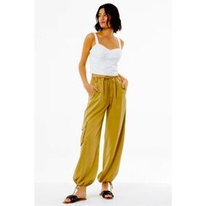 YFB Neutral Khaki Baggy Tencel Drawstring Cargo Pants